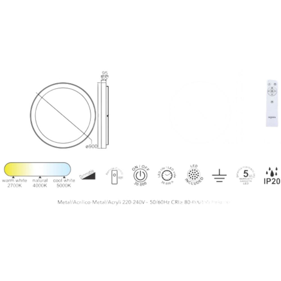 Plafoniera cerchio effetto legno led 2700k a 5000k