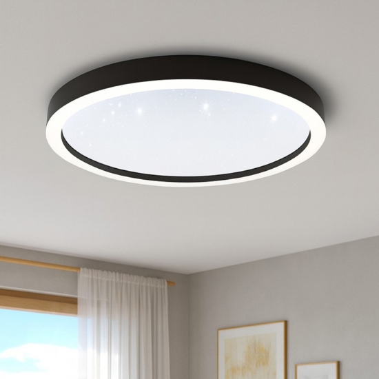 Montemorelos z eglo plafoniera smart nera effetto cristallo led rgb cct 2700k a 6500k