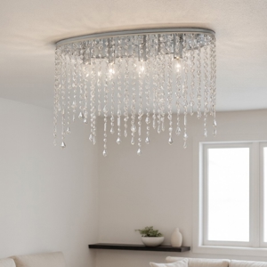Rain pl5 plafoniera ovale cromo cristalli trasparenti molati ideal lux