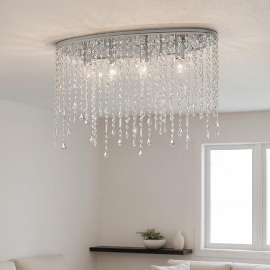 Rain pl5 plafoniera ovale cromo cristalli trasparenti molati ideal lux