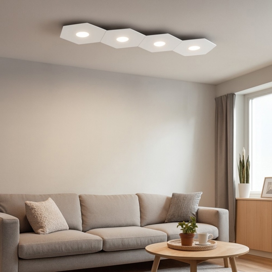 Toplight hexagon plafoniera bianca 6 lampade intercambiabili rettangolare da cucina