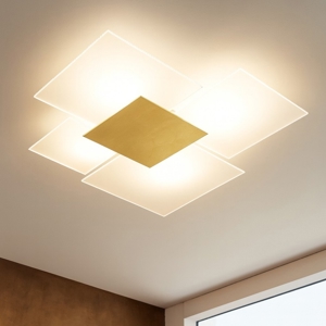 Plafoniera moderna per cucina in vetro bianco foglia oro rettangolare