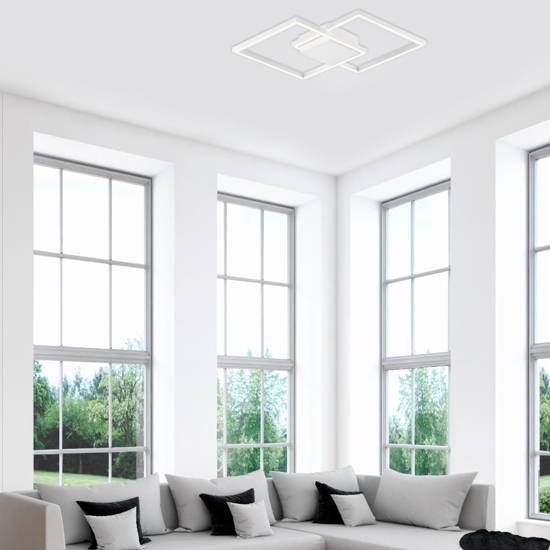 Plafoniera quadrata led 3000k 25w per cucina moderna bianca