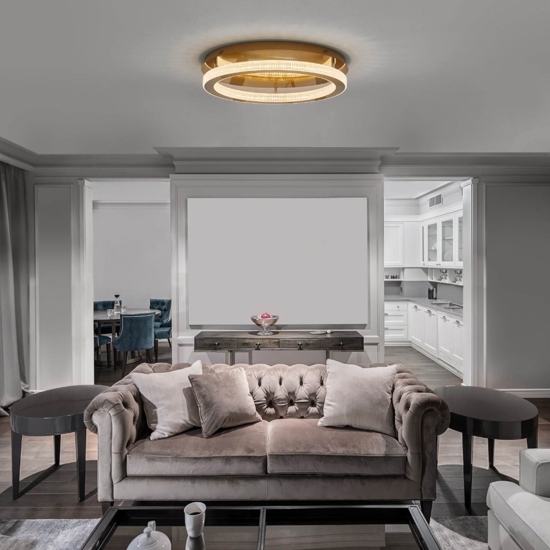 Plafoniera oro per soggiorno cerchio led stile contemporaneo