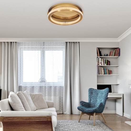 Plafoniera oro per soggiorno cerchio led stile contemporaneo