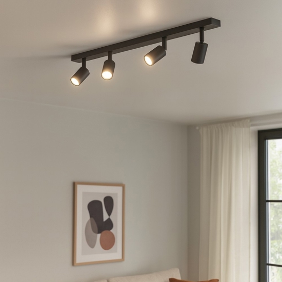 Plafoniera nera per cucina 4 faretti orientabili toplight