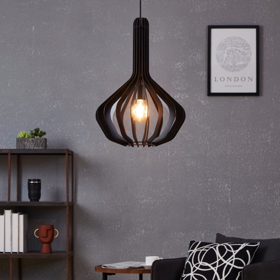 Velasco eglo lampada a sospensione per cucina in legno colore nero