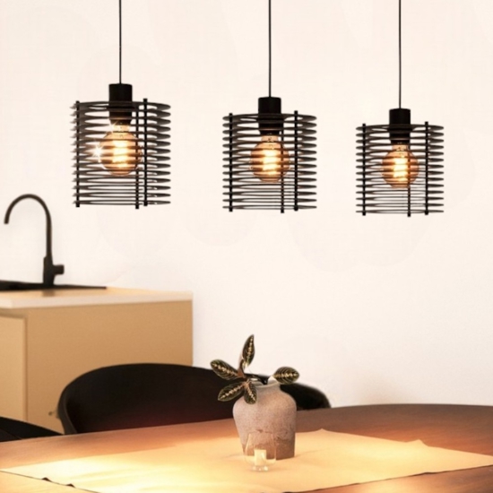Segovia eglo lampadario da cucina 3 luci con paralumi in legno