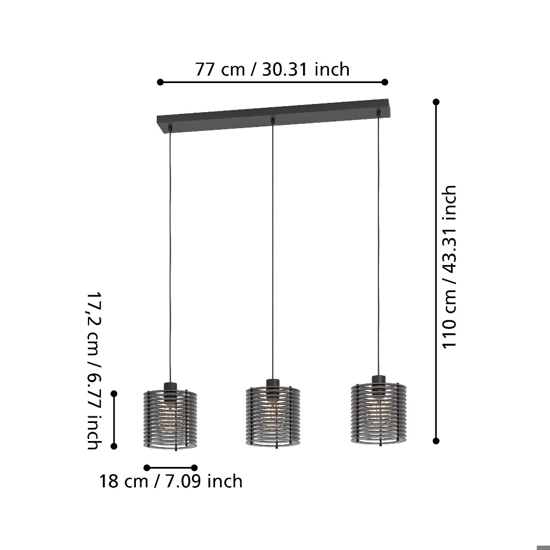 Segovia eglo lampadario da cucina 3 luci con paralumi in legno