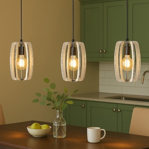 Bajazzara eglo lampadario per cucina 3 luci con portalampada in legno