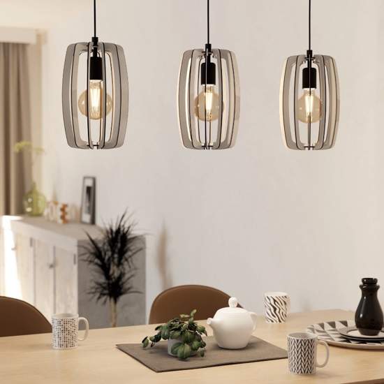 Bajazzara eglo lampadario per cucina 3 luci con portalampada in legno
