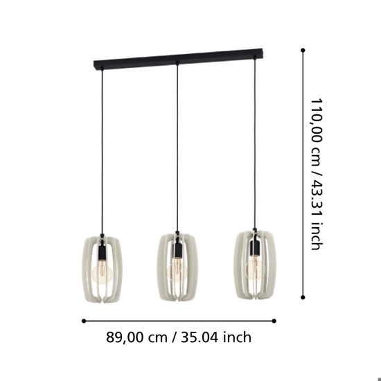 Bajazzara eglo lampadario per cucina 3 luci con portalampada in legno
