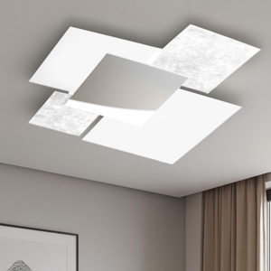 Plafoniera moderna da cucina 71cm vetri bianco foglia argento top light shadow