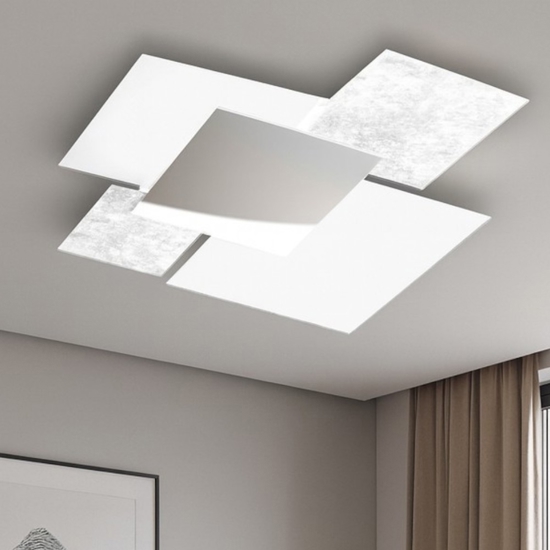Plafoniera moderna da cucina 71cm vetri bianco foglia argento top light shadow