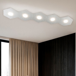 Toplight hexagon plafoniera moderna 5 luci decoro foglia argento rettangolare