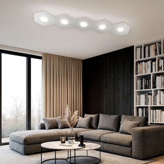 Toplight hexagon plafoniera moderna 5 luci decoro foglia argento rettangolare