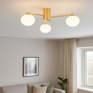 Ideal lux hermes pl3 d90 plafoniera 3 luci oro sfere vetro bianco