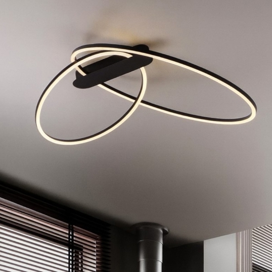 Plafoniera kiki nera moderna cerchi led 3000k dimmerabile