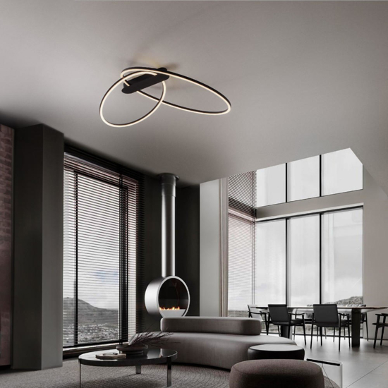 Plafoniera kiki nera moderna cerchi led 3000k dimmerabile