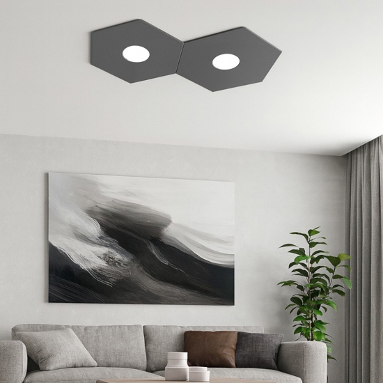 Plafoniera grigio design moderna esagono antracite