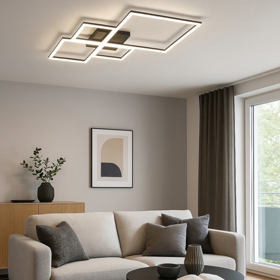 Plafoniera 88w 3000k 4000k toplight four squares nero per soggiorno