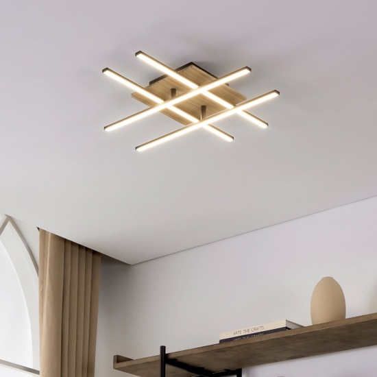 Eglo marinello plafoniera led 26w 3000k in legno nera design moderna