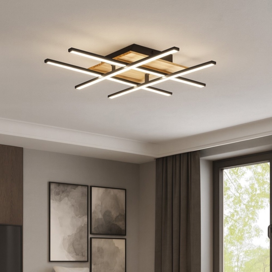 Eglo marinello plafoniera led 26w 3000k in legno nera design moderna