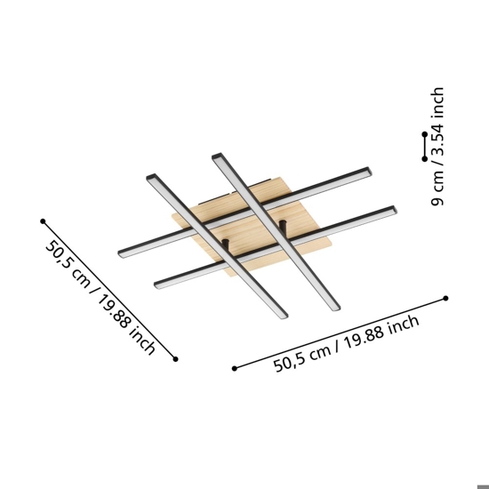 Eglo marinello plafoniera led 26w 3000k in legno nera design moderna