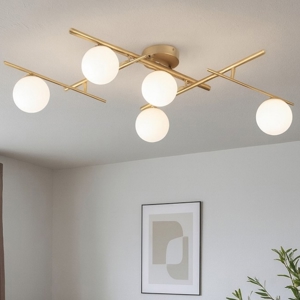 Ideal lux atlas pl5 plafoniera moderna oro sfere vetro