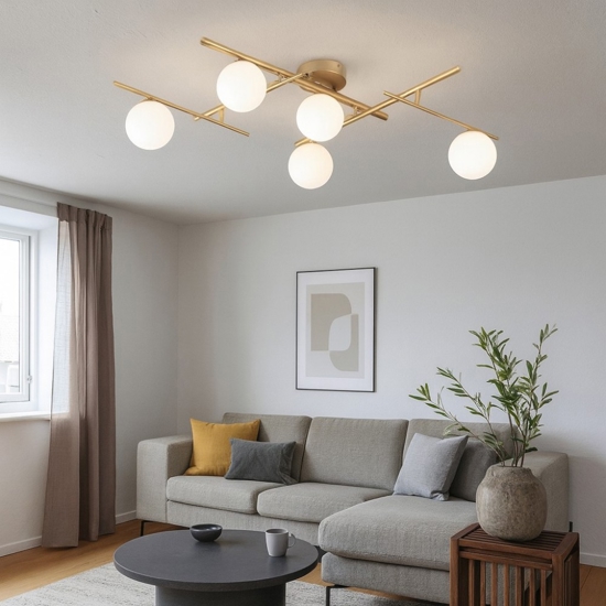 Ideal lux atlas pl5 plafoniera moderna oro sfere vetro