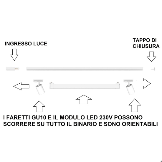 Sistema binario 200cm bianco con spot modulo led 40w 4000k