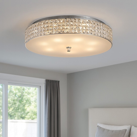 Roma pl12 grande plafoniera da salotto 60cm rotonda cristalli molati ideal lux