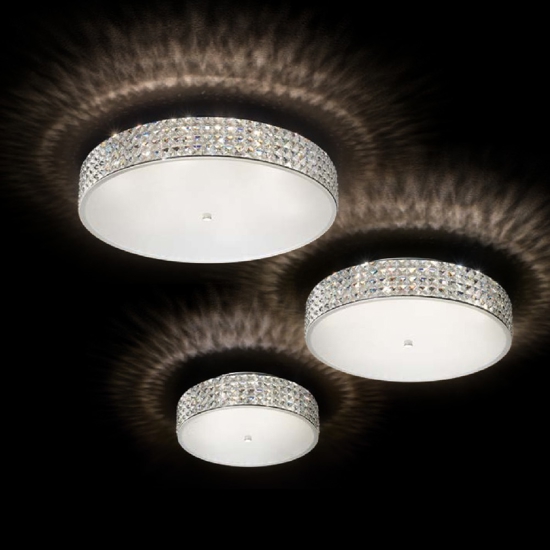 Roma pl12 grande plafoniera da salotto 60cm rotonda cristalli molati ideal lux