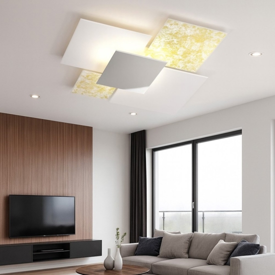 Top light shadow plafoniera da cucina moderna 90cm vetri bianco foglia oro