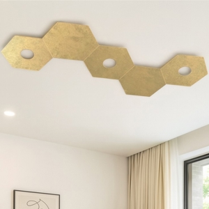 Plafoniera foglia oro 3 luci led + 2 piastre metallo top light hexagon