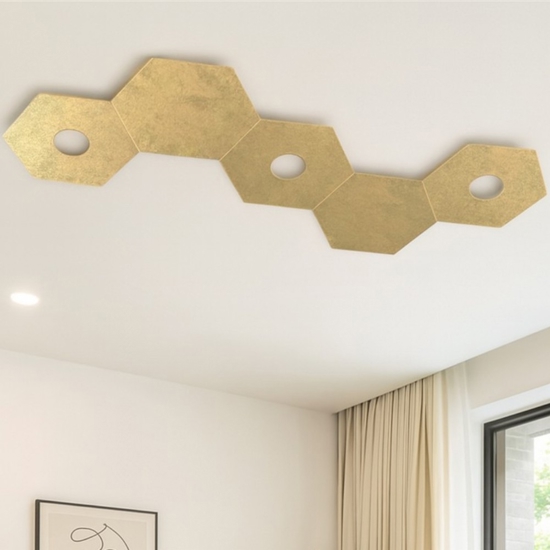 Plafoniera foglia oro 3 luci led + 2 piastre metallo top light hexagon
