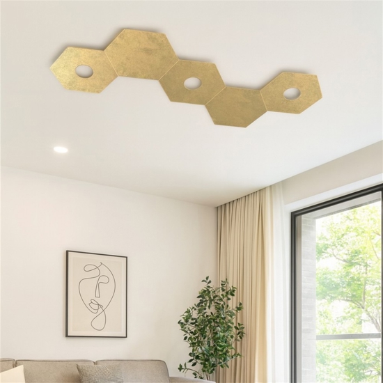 Plafoniera foglia oro 3 luci led + 2 piastre metallo top light hexagon