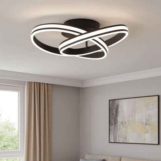 Plafoniera nera design moderna 58w dimmerabile per soggiorno