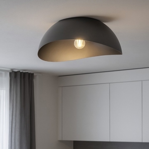 Plafoniera nera 30cm cupola semisfera in metallo moderna