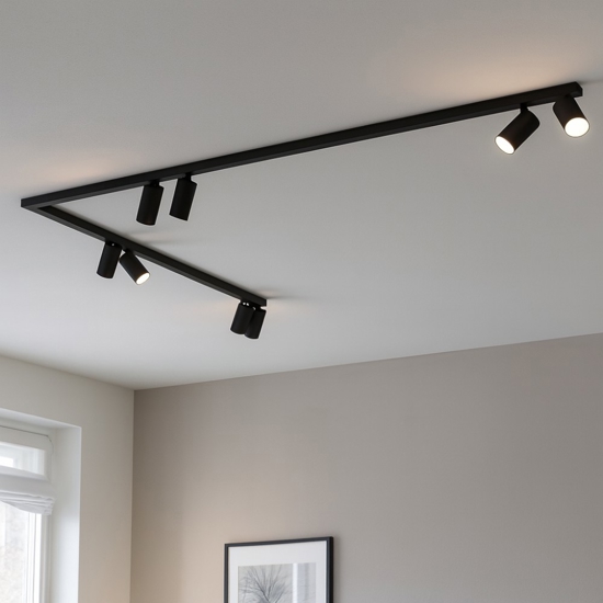 Plafoniera nera angolare 300cm con 8 spot orientabili fp