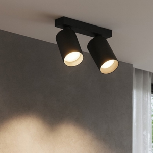 Plafoniera con faretti nera 2 luci spot orientabili
