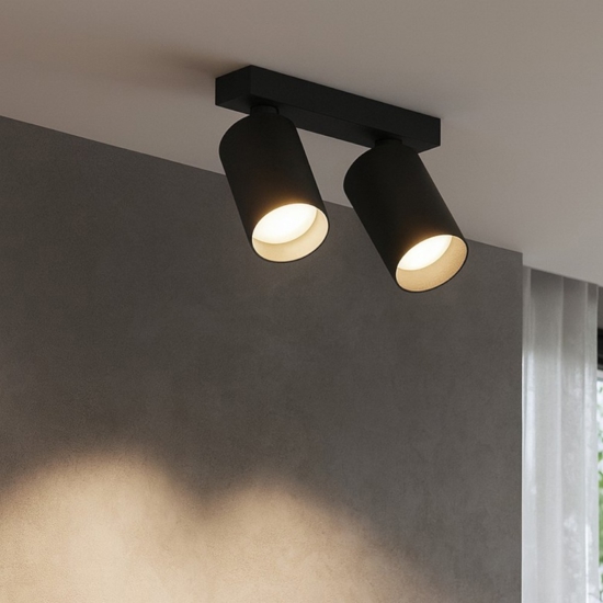 Plafoniera con faretti nera 2 luci spot orientabili
