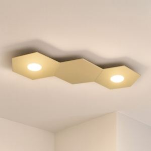 Plafoniera led toplight hexagon 2 luci con placca in metallo sabbia