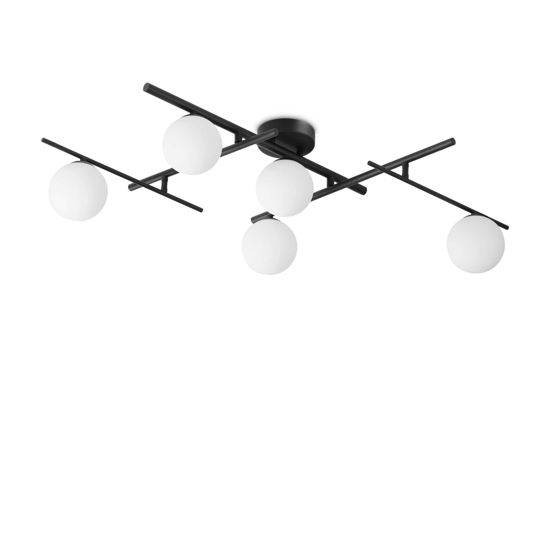 Ideal lux atlas pl5 plafoniera nera 5 bocce vetro bianco moderna