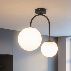 Plafoniera cucina moderna design nera sfere di vetro bianco fp