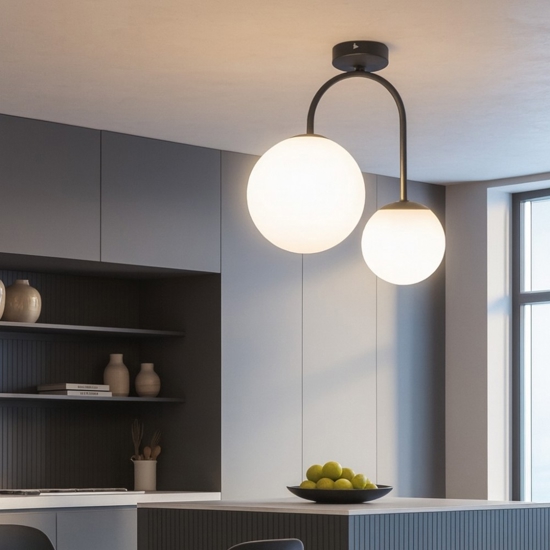 Plafoniera cucina moderna design nera sfere di vetro bianco fp