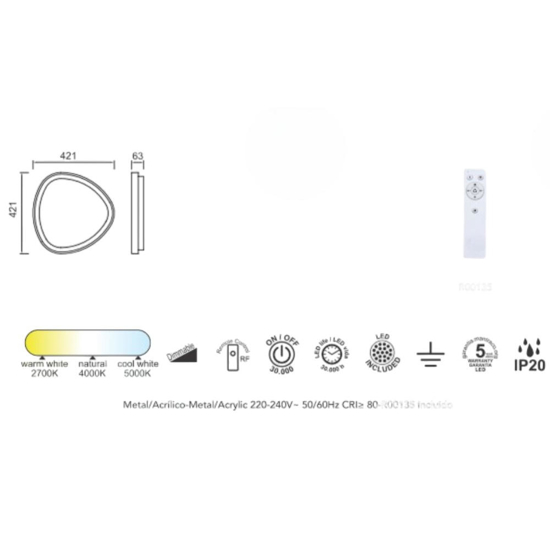 Plafoniera effetto legno led 38w 2700k a 5000k moderna