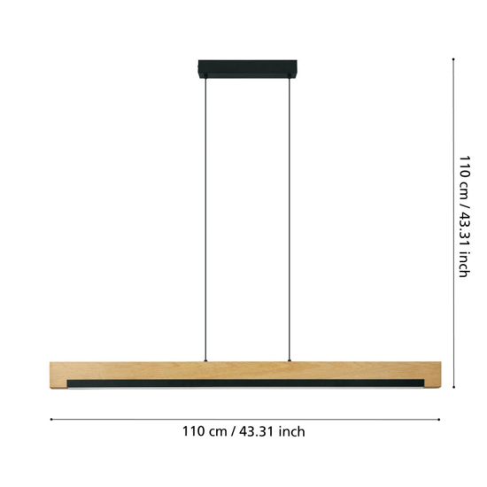 Camacho eglo lampadario in legno per cucina nero led 25w 3000k dimmerabile