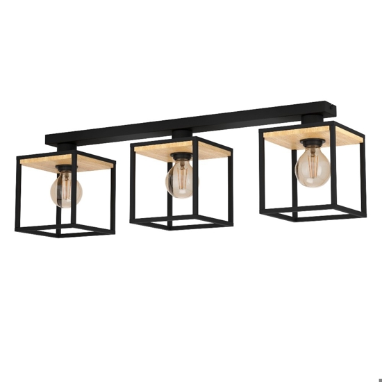Libertad eglo plafoniera moderna nera con dettagli in legno 3 luci