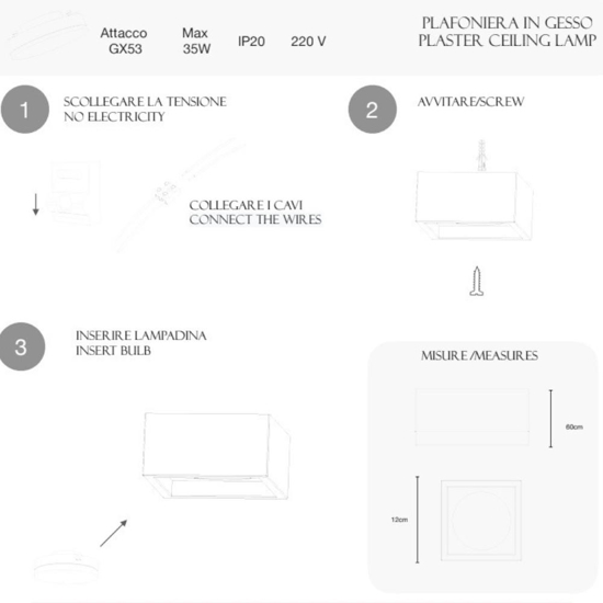 Plafoniera quadrata per cucina in gesso ceramico